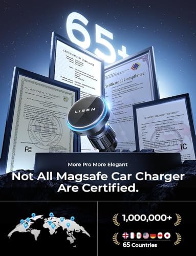Revolutionize Your Drive with the LISEN i Phone 16 Mag Safe Car Charger Mount – Lightning-Fast 15 W Wireless Power for i Phone 16, 15, 14, 13 & 12 Models, Sleek Silver Air Vent Design for Effortless Navigation and Hands-Free Convenience, Ultimate Compatibility for Modern Drivers