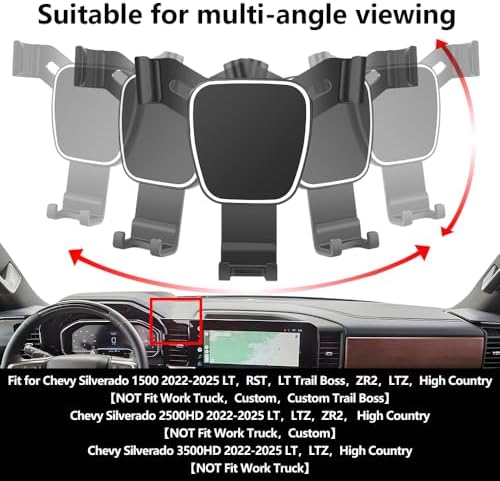 Premium Car Phone Holder for Chevrolet Silverado 1500, 2500 HD, and 3500 HD (2022-2025) – Effortless Installation, 360-Degree Rotation, and Enhanced Compatibility for LT, RST, LT Trail Boss, ZR2, and LTZ High Country Models – Hands-Free Navigation and Calls for Safer Driving Experience – Durable Auto Accessory for Everyday Use
