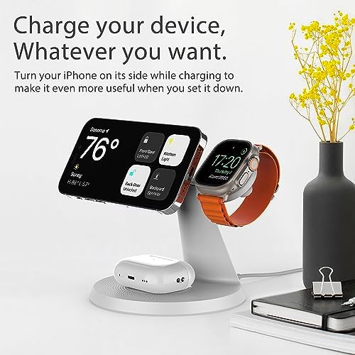 Revolutionary 3-in-1 Apple Device Charging Station – Fast Mag Safe Wireless Charger for i Phone 12-16, Apple Watch, and Air Pods – Sleek, Space-Saving Design with Enhanced Compatibility for Streamlined Daily Charging Experience