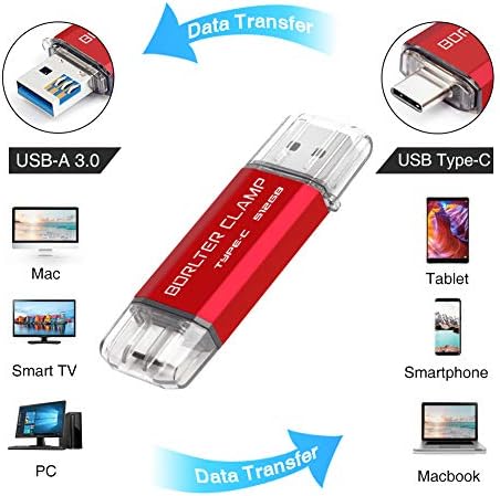 High-Speed 512 GB Dual Port USB 3.0 Type C Flash Drive – Versatile OTG Memory Stick for Android Smartphones & PCs, Compatible with Samsung Galaxy S10/S9/S8/Note 9, LG, Google Pixel – Compact & Stylish Red Design for Effortless File Transfers