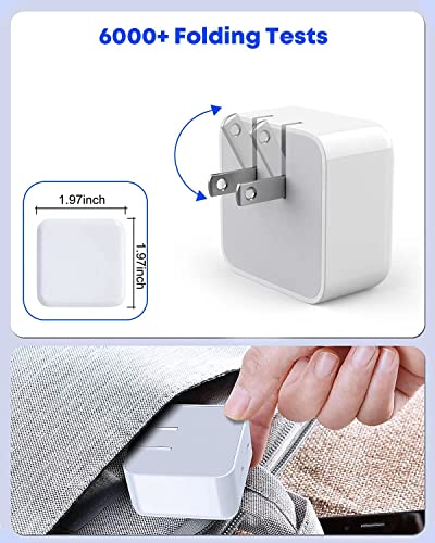 40 W High-Speed Dual USB C Wall Charger for Apple Devices – Fast Charging i Phone & i Pad Adapter with Foldable Plug, Includes Lightning and USB C to C Cables for Enhanced Compatibility and Convenience