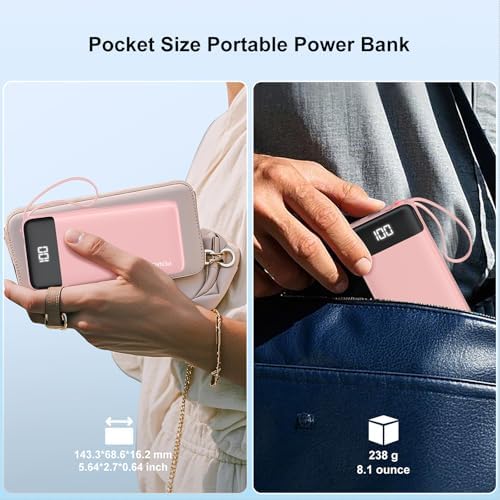 Ultimate 10000 m Ah Portable Power Bank with Built-in Charging Cable and LED Power Indicator – Travel-Ready External Battery Pack for i Phone 16/15, Samsung S22, and Android Devices – Unmatched Compatibility and Rapid Charging for On-the-Go Lifestyles