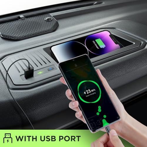 Custom-Fit Wireless Charger for Toyota Tundra 2022-2025 – Qi Certified Phone Charging Pad with USB Port for TRD Pro, 1794 Edition, Platinum, SR, SR5, and Limited Models – Fast Charging, Sleek Design, and Enhanced Compatibility for a Clutter-Free Interior Experience