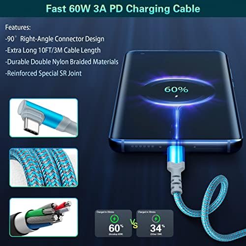 Dual Port Fast Charging Wall Adapter with 10 FT Right-Angle USB C Cable – 20 W USB-C Power Block for i Phone 16/15, Samsung Galaxy S25 Ultra, S24, S23, S10 – Efficient Charging Convenience for Home, Office, and Travel