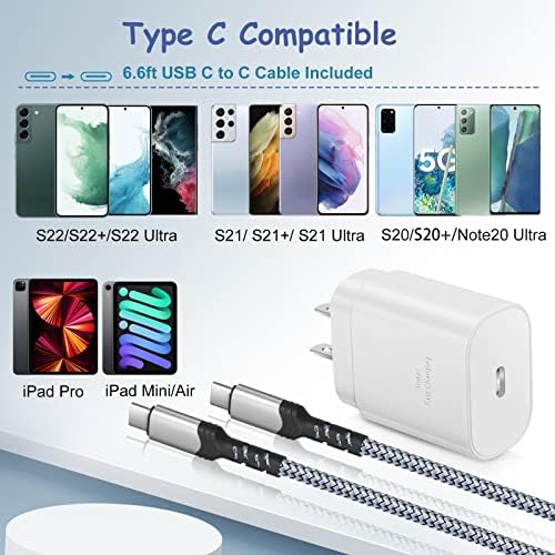 Costyle 25 W USB C Wall Charger with 6.6 FT Type C to C Cable – Ultra-Fast Charging for Samsung Galaxy S24/S25 Ultra, Note Series, and More – Compact, Lightweight, and Safe Power Solution for Home and Travel – Enhanced Compatibility and Performance