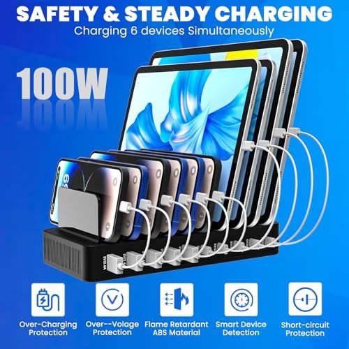 Ultimate 10-Port USB Charging Hub with 100 W Power Output and Adjustable Dividers – Fast Type-C 3 A Multi-Device Charging Station for Home and Office Organization – Enhance Efficiency and Declutter Your Workspace