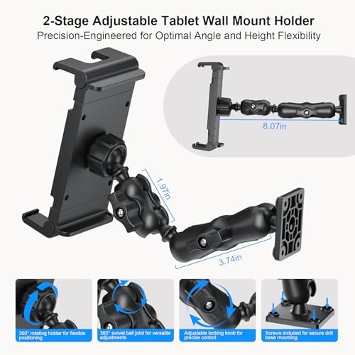 Ultimate Heavy-Duty Tablet Mount for Trucks – Adjustable 2-Stage Drill Base Holder for i Pad & Galaxy Tab (5.1-15.6” Devices) – Secure, Versatile, and 360-Degree Rotatable for Enhanced On-the-Go Visibility and Safety
