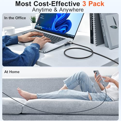 Ultimate 3-Pack 6.6 FT 240 W Fast Charging USB C to USB C Cable with LED Display – Premium Type C Charger for i Phone 16/15 Pro Max, Mac Book Pro/Air, i Pad Pro/Air, Samsung Galaxy & Google Pixel – Enhanced Durability & Versatile Connectivity for Optimal Power Delivery