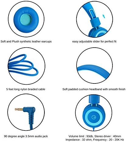 Noot Products K11 Kids Headphones – Ergonomic Foldable Wired On-Ear Audio Solution with 5 ft Tangle-Free Cord and 3.5 mm Jack for i Pads, Kindle, Fire Tablets, and Laptops – Ultimate Comfort and Stylish Design for School, Travel, and Gaming – Safe Listening Experience for Young Audiophiles