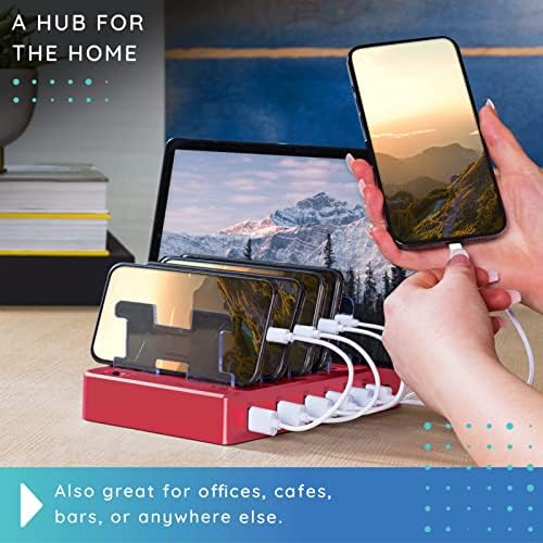 Stylish 6-Port USB Charging Dock in Elegant Pink – High-Speed Multi-Device Charger for i Phone and Android – Smart Technology for Fast, Safe Charging – Ideal for Home, Office, and Travel – Compact, Clutter-Free Design for Effortless Organization and Portability