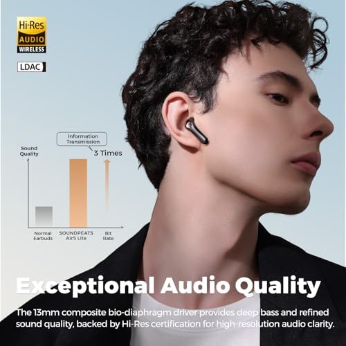 Transform Your Listening Experience with Sound PEATS Air5 Lite Wireless Earbuds – Exceptional Bluetooth 5.4 Performance, 13 mm Drivers for Immersive Hi-Res Audio, and State-of-the-Art Environmental Noise Cancellation for Crystal Clear Calls – Robust 30-Hour Battery Life with Rapid Recharge Capability – Ideal for Audiophiles, Gamers, and Professionals Seeking Superior Comfort and Sound Clarity