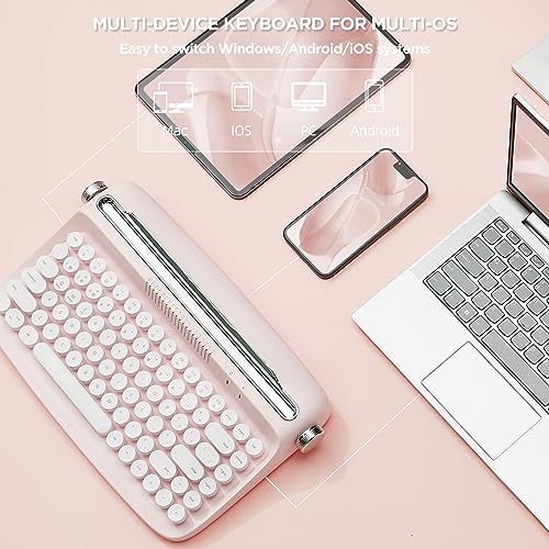 YUNZII ACTTO B303 Wireless Typewriter Keyboard – Adorable Sweet Mint Retro Design with Bluetooth Connectivity for Seamless Multi-Device Typing – Integrated Stand for Tablets, Phones, PCs – Perfect for Windows, Mac, Android Users – Elevate Your Workspace with Vintage Charm and Enhanced Typing Speed