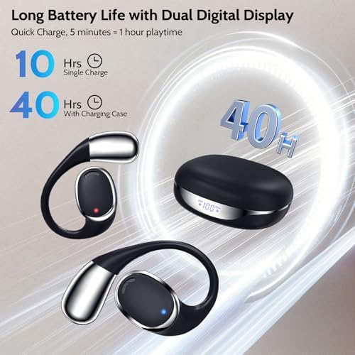 Open Ear Wireless Sport Headphones with Bluetooth 5.3 – IP55 Waterproof Earbuds Featuring LED Display and Touch Controls for Active Fitness – Ultimate Awareness and Comfort for Running, Cycling, and Gym Workouts