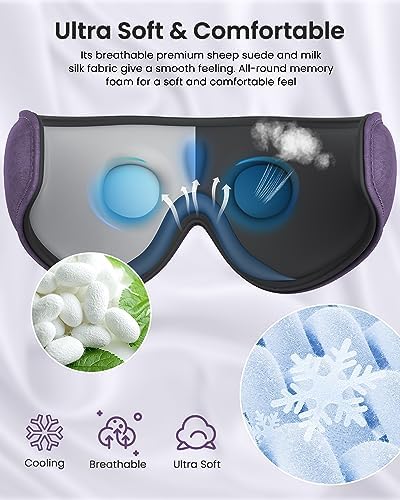 RENPHO Bluetooth Sleep Mask with HD Headphones – Luxurious 3 D Blackout Eye Mask for Side Sleepers, Ultimate Relaxation Gift for Women Seeking Comfort and Sound Serenity