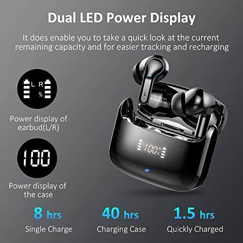 Advanced Bluetooth 5.3 Wireless Earbuds with Superior Noise Cancellation – 40-Hour Playtime, IP7 Waterproof Design for Active Lifestyles, Dual Microphone for Enhanced Call Clarity – Fast USB-C Charging & Innovative LED Battery Indicator for Android/i OS Compatibility