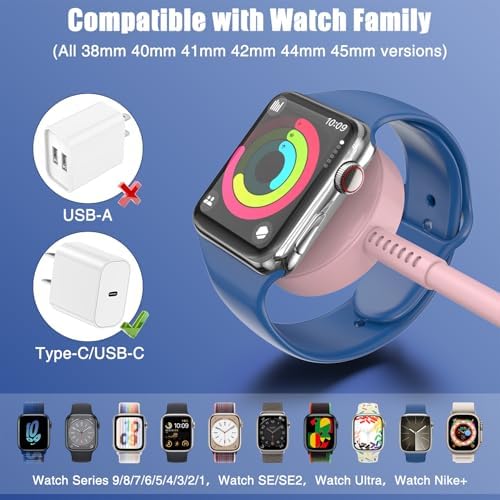USB-C Magnetic Charger for Apple Watch – Fast Charging Cable Compatible with Ultra, Series 9-1 – 3.3 FT (1.1 M) Black – Enhanced Power Delivery & Secure Connection for All Models