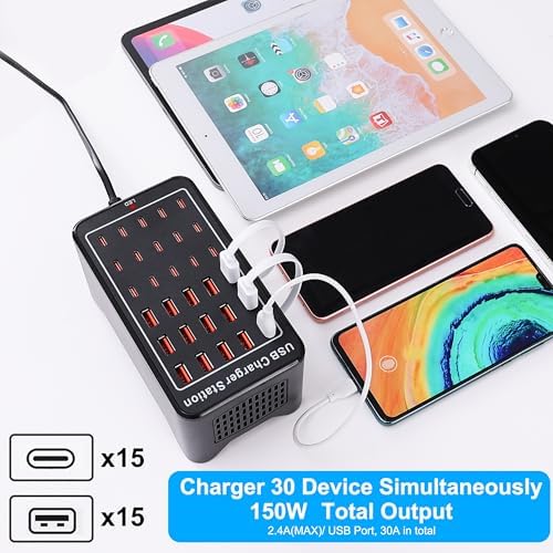 High-Powered 65 W 10-Port Charging Hub – 6 USB-C & 4 USB-A Ports for Fast, Efficient Charging of i Phone 16 Pro, Mac Book Pro/Air, i Pad Pro – Compact Desktop & Wall-Mount Design with Safety Features for Home Office Optimal Performance