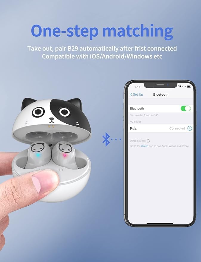 Compact Bluetooth 5.0 Earbuds for Small Ears | Touch-Control Noise-Cancelling Headphones with Unique Cartoon Charging Case | Lightweight Design for Comfort | Immersive Stereo Sound Perfect for Music & Calls | Ideal for Active Lifestyles