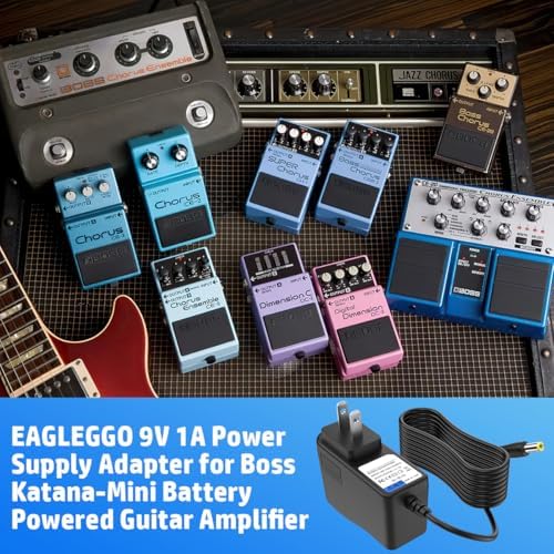 Ultra-Reliable 9 V AC Power Supply Adapter for Boss Katana Mini Guitar Amplifier – Essential Charger for DS-1, RC-1, RC-3, TU-2, PSB-1 U Pedals – 6.5 ft Durable Cable for Maximum Flexibility and Rapid Charging – EAGLEGGO Premium Power Solution for Uninterrupted Performance