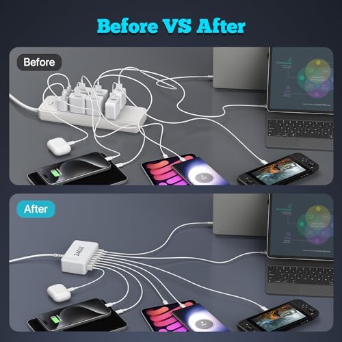 Revolutionary 240 W Ga N USB C Charging Station – 8-Port Fast Charger with PD100 W for Seamless Device Compatibility – Ideal Power Adapter for Mac Book Pro/Air, i Phone, Samsung, and Google – Compact Multi-Device Charging Hub for Enhanced Performance and Portability