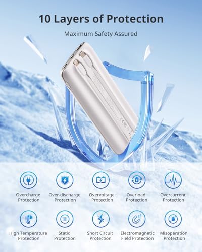 Compact 10,000 m Ah Portable Power Bank with Built-in Cables – 20 W PD Fast Charging Battery Pack for i Phone, Samsung, and Android Devices – Lightweight Travel Charger with LED Indicator and Enhanced Safety Features – Essential Power Solution for On-the-Go Charging