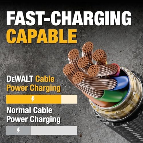 DEWALT Heavy Duty Braided Nylon USB C Cable for Fast Charging – Premium USB A to Type C Charger Compatible with i Phone 16/15, Samsung Galaxy S10/S10+/Note 9, LG V30 – Durable, Tangle-Free Design with Enhanced Performance and Reliability