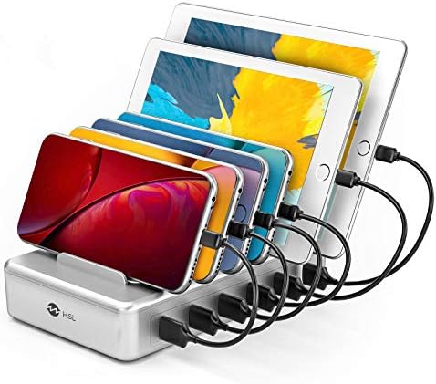 Revolutionize Your Charging Routine with the 6-Port Ultra-Fast Charging Station for i Phones, Android Devices, and Tablets – All-in-One Docking Solution Featuring Six Versatile Cables and UL Certification for Safety – Ideal for Home and Office Efficiency