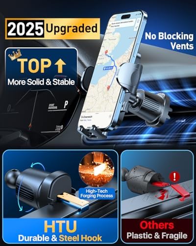 HTU Premium Adjustable Suction Car Phone Holder with Bendable Arm – Ultimate Dashboard and Windshield Mount for i Phone 16, 15, 14, 13, 12 Pro Max (Black) – Secure Grip, 360-Degree Rotation, Enhanced Safety and Usability