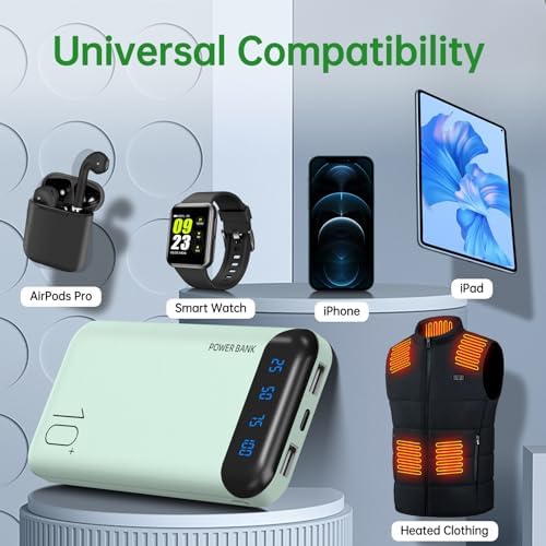 10000 m Ah Slim Portable Power Bank – Fast Charging External Battery Pack with Dual USB 2.4 A Outputs & USB-C Compatibility for i Phone 12-16, Huawei, Samsung Galaxy S20, & Android Tablets – Ideal for Travel and Daily Use