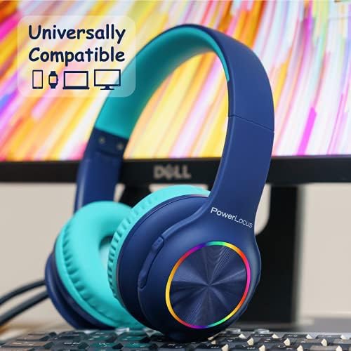 Vibrant Power Locus PLED Kids Bluetooth Headphones – Safe Volume Control (74/85/94 d B), Fun LED Lights, Hi-Fi Sound, Built-in Microphone & Multi-Connectivity for Travel, Learning & Play – Perfect Over-Ear Design for Children