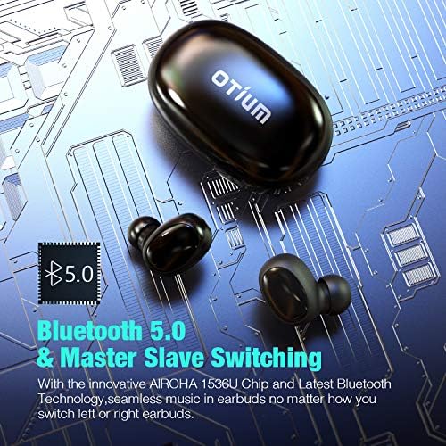 Otium Bluetooth 5.0 Wireless Earbuds: Premium Deep Bass & 3 D Stereo Sound – 40 Hours Playtime with Compact Charging Case – IPX7 Waterproof Design for Sports & Work – Ergonomic, Lightweight, Built-in Mic for Hands-Free Calls and Ultimate Comfort