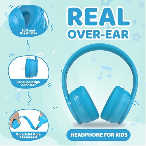 Experience Ultimate Sound Safety with MIDOLA Bluetooth 5.3 Over-Ear Headphones for Kids – Wireless Audio Bliss with Volume Control (85/110 d B), 60-Hour Playtime, and Foldable Design in Trendy Blue – Perfect for School, Travel, and Home Adventures!