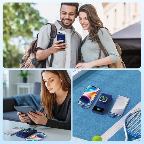 Ultra-Compact 6-in-1 10800 m Ah Power Bank with Built-In Cables & AC Plug – Fast Charging for i Phone, Android, and Apple Watch – LCD Display for Easy Power Monitoring – Lightweight, Travel-Friendly Battery Pack for Multi-Device Charging – Perfect for i Phone 16/15/14 Series, Samsung Galaxy, and More – Enjoy Unmatched Versatility and Convenience on the Go
