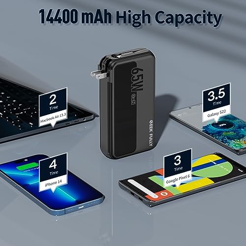 Ultimate 2-in-1 Portable Charger Power Bank with 14,400 m Ah Capacity & Ga N 65 W Wall Charger – Fast Charging USB-C Solution for Phones, Mac Book Pro/Air, Dell XPS, Pixel 7 – Unmatched Efficiency & Versatility for On-the-Go Power Needs