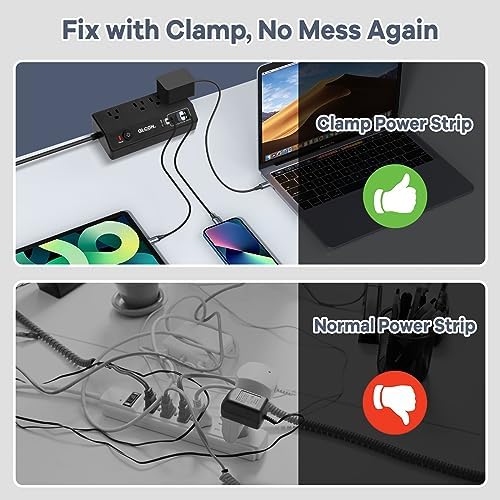 Revolutionize Your Workspace with the Ultimate Desk Clamp Power Strip USB C – Multi-Plug Charging Station Featuring 4 Outlets and 4 USB Ports, Including Rapid USB-C for Efficient Device Charging – Compact Surge Protector for Phones, Tablets, and Computers – Enhance Productivity and Declutter Your Desktop