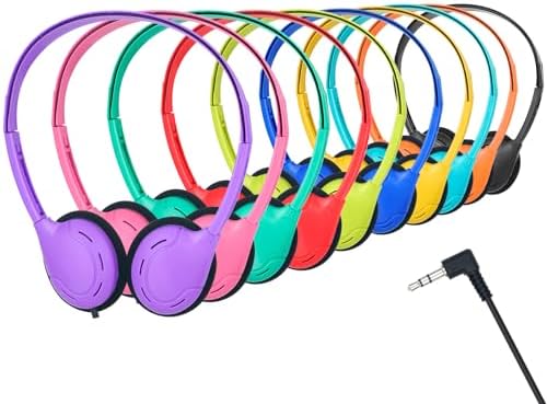 Classroom-Ready 20 Pack Adjustable Headphones for Kids – Ergonomic On-Ear Design with 3.5 mm Jack, Vibrant Color Choices, Perfect for Schools and Libraries, Lightweight & Durable for Long Learning Sessions