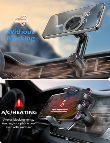 Tryone Mag Safe Air Vent Phone Holder: Ultra-Secure Magnetic Mount for i Phone 15/14/13/12 Pro Max & Universal Smartphones – 20 Strong Magnets for Clear Visibility & Fast Attachment – Streamlined Design for Enhanced Driving Experience