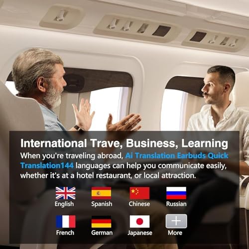 Revolutionary AI Translation Earbuds: Cutting-Edge Bluetooth Headphones for Effortless 144-Language Communication | Noise-Cancelling, Ergonomic Design Ideal for Travel & Professional Use | Dual Compatibility with i OS & Android Devices | Sleek Black Finish for Modern Tech Enthusiasts