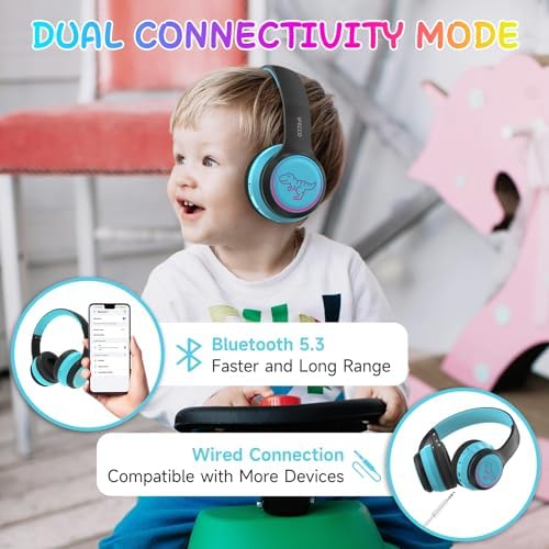 IFECCO Wireless Kids Bluetooth Cat Ear Headphones – Fun Light-Up Design with Volume Limiting Feature, Built-in Microphone, and Foldable Portability for Travel and Learning – Ultimate Gift for Young Music Enthusiasts
