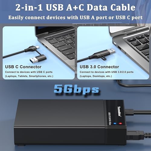 Maximize Your Data Storage with the TCC-S8 External Hard Drive Enclosure: USB 3.0 Docking Station for 2.5 & 3.5-Inch SATA HDDs and SSDs, Accommodating Up to 22 TB with 12 V/3 A Power Supply, USB A/C Cable Included, UASP Super Speed Support, Energy-Saving Automatic Sleep Feature for Enhanced Longevity and Performance