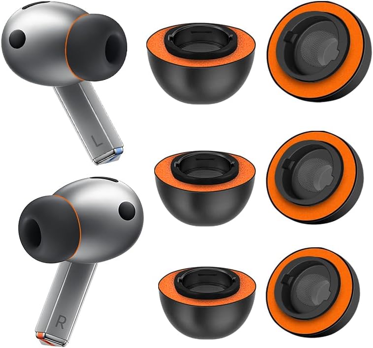 Elevate Your Sound: Premium Memory Foam Ear Tips for Samsung Galaxy Buds3 Pro – Unmatched Comfort & Advanced Noise Isolation with Silicone Shield Design (Medium, Bold Orange) – Essential Accessory for Superior Audio Clarity and Secure Fit