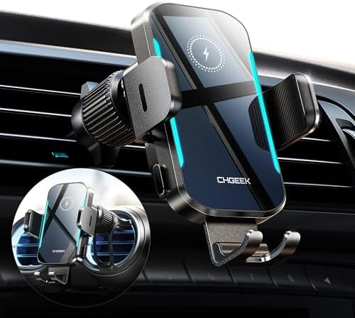 CHGeek 15 W Wireless Car Charger & Auto-Clamping Phone Holder – Fast Charging Air Vent Mount for i Phone 16/15/14/13/12 & Samsung S24/S23/S22 – Secure, Stylish, and Universal Compatibility for Safer Driving