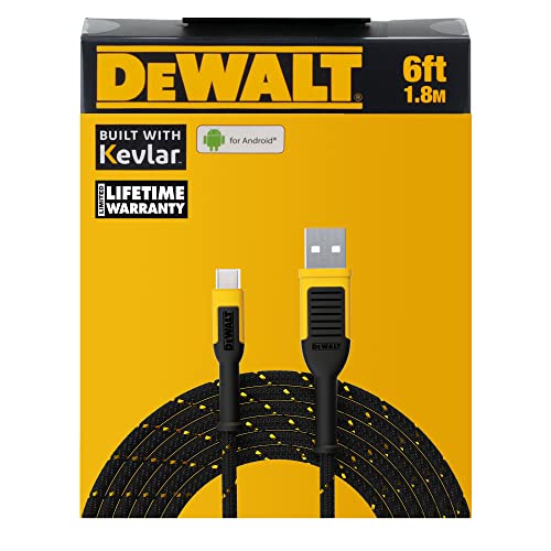 DEWALT 6 ft Heavy Duty USB to USB C Cable – Fast Charge Type-C Cord for i Phone 16/15 Pro Max, Mac Book, i Pad, and Samsung Galaxy – Jobsite-Ready High-Speed Data Transfer Cable with Enhanced Durability and Compatibility