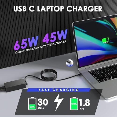 65 W USB-C Laptop Charger for Lenovo Yoga and Think Pad: Fast Charging Power Adapter for Yoga 6, 7, 9, Think Pad X1 Carbon, and More – Universal Compatibility with Multi-Protection Features for Safe and Efficient Use