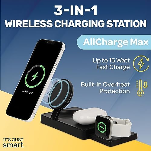 Revolutionary 3-in-1 Foldable Magnetic Wireless Charging Station – Fast Charging Travel Hub for i Phone 15/14/13/12/11 Pro Max, Apple Watch Series 8/7/6/5, Air Pods, Samsung Galaxy S24 & Android Devices – Ultimate Portability & Enhanced Speed for Modern Lifestyles
