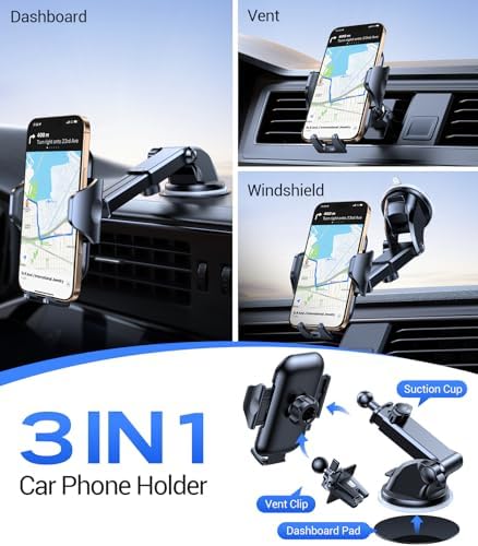 VICSEED Military-Grade Adjustable Phone Holder for Cars – Unmatched 95+ lbs Suction Power for Secure Dashboard, Windshield & Vent Mounting – Universal Compatibility with i Phone & Android – Ultimate Convenience for Safe Driving