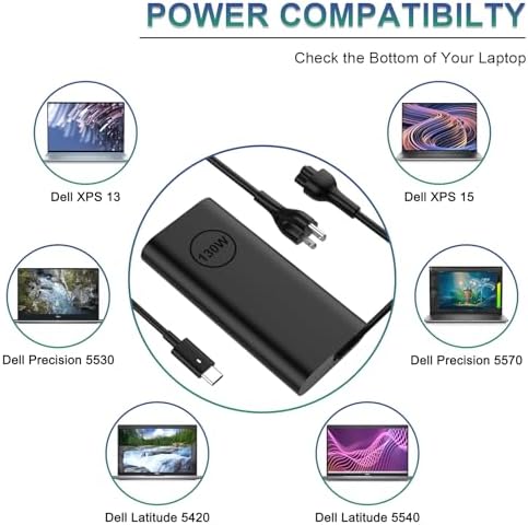 Dell 130 W USB-C Slim Laptop Charger – Fast Charging Power Adapter for Precision & XPS Series with 6 ft Cord – Ultimate Compatibility for Latitude 7410, 7310, 7210, 5590, 9700, 9500 Models – Reliable Power Delivery for Enhanced Performance and Portability