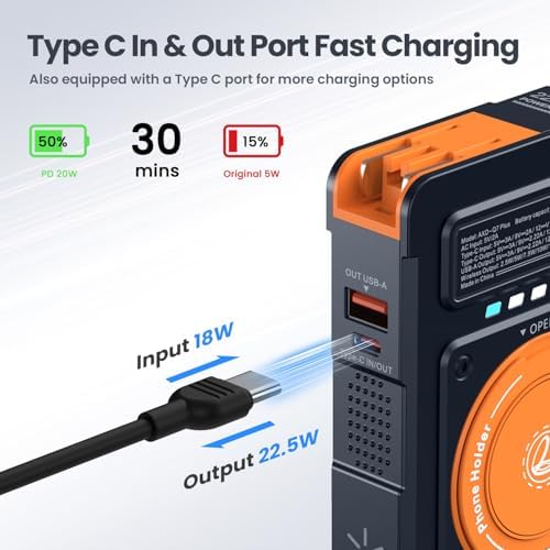 Magnetic 5-in-1 Power Bank with Built-in AC Plug – 10,000 m Ah Mag Safe Battery Pack for i Phone 16/15/14/13/12 Mini, Apple Watch & Air Pods – 22.5 W Fast Wired & 15 W Wireless Charging with 360° Rotating Stand – Effortless Convenience & Advanced Safety Features for On-the-Go Users