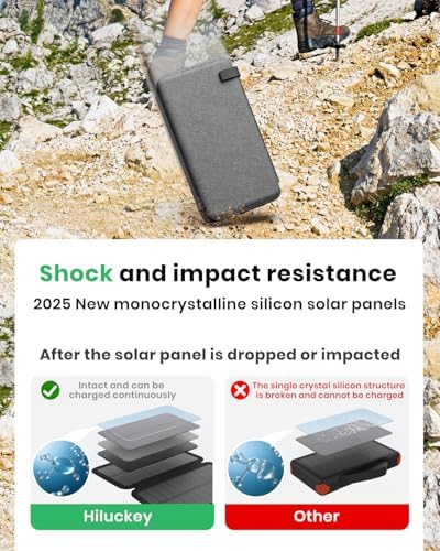 Hiluckey 25000 m Ah Solar Power Bank – Ultimate Outdoor USB C Portable Charger with 4 Efficient Solar Panels, 3 A Fast Charging, and Triple USB Outputs – Eco-Friendly Energy Solution for Smartphones and Tablets (Red)
