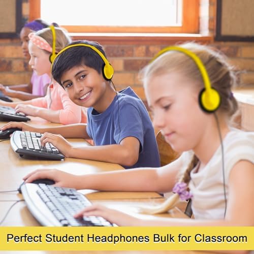 Yunsailing 30-Pack Classroom Headphones – Lightweight & Durable On-Ear Headsets with 3.5 mm Jack for Engaging Learning – Cheerful Light Yellow Color for Students and Teachers in Educational Settings